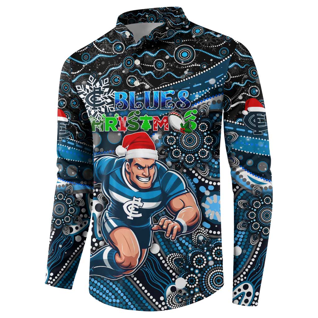 Merry Christmas AFL Carlton Blues Button Sweatshirt Aboriginal Santa Football Mascot