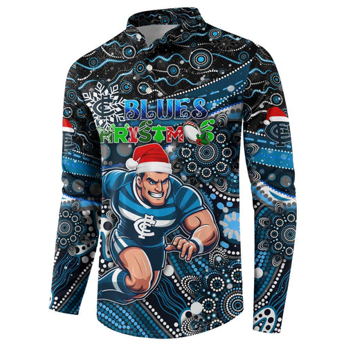 Merry Christmas AFL Carlton Blues Button Sweatshirt Aboriginal Santa Football Mascot