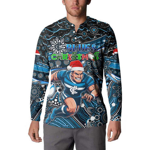 Merry Christmas AFL Carlton Blues Button Sweatshirt Aboriginal Santa Football Mascot