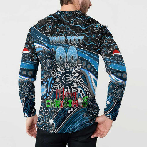 Merry Christmas AFL Carlton Blues Button Sweatshirt Aboriginal Santa Football Mascot