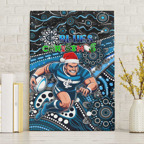 Merry Christmas AFL Carlton Blues Canvas Wall Art Aboriginal Santa Football Mascot