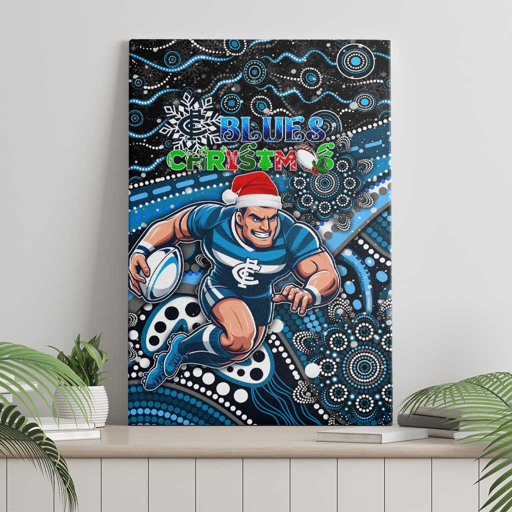 Merry Christmas AFL Carlton Blues Canvas Wall Art Aboriginal Santa Football Mascot