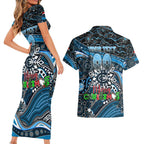 Merry Christmas AFL Carlton Blues Couples Matching Short Sleeve Bodycon Dress and Hawaiian Shirt Aboriginal Santa Football Mascot