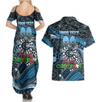Merry Christmas AFL Carlton Blues Couples Matching Summer Maxi Dress and Hawaiian Shirt Aboriginal Santa Football Mascot