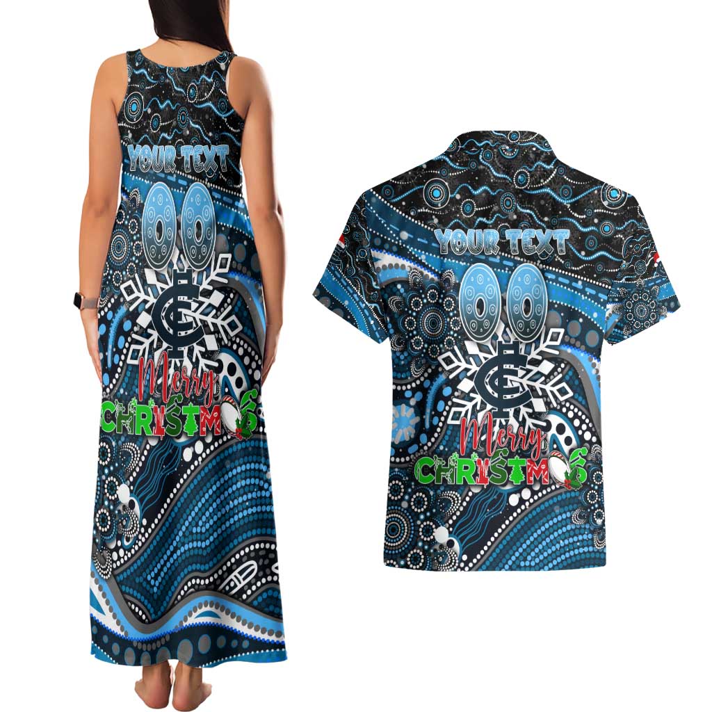 Merry Christmas AFL Carlton Blues Couples Matching Tank Maxi Dress and Hawaiian Shirt Aboriginal Santa Football Mascot