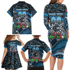 Merry Christmas AFL Carlton Blues Family Matching Long Sleeve Bodycon Dress and Hawaiian Shirt Aboriginal Santa Football Mascot