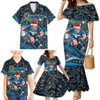 Merry Christmas AFL Carlton Blues Family Matching Mermaid Dress and Hawaiian Shirt Aboriginal Santa Football Mascot