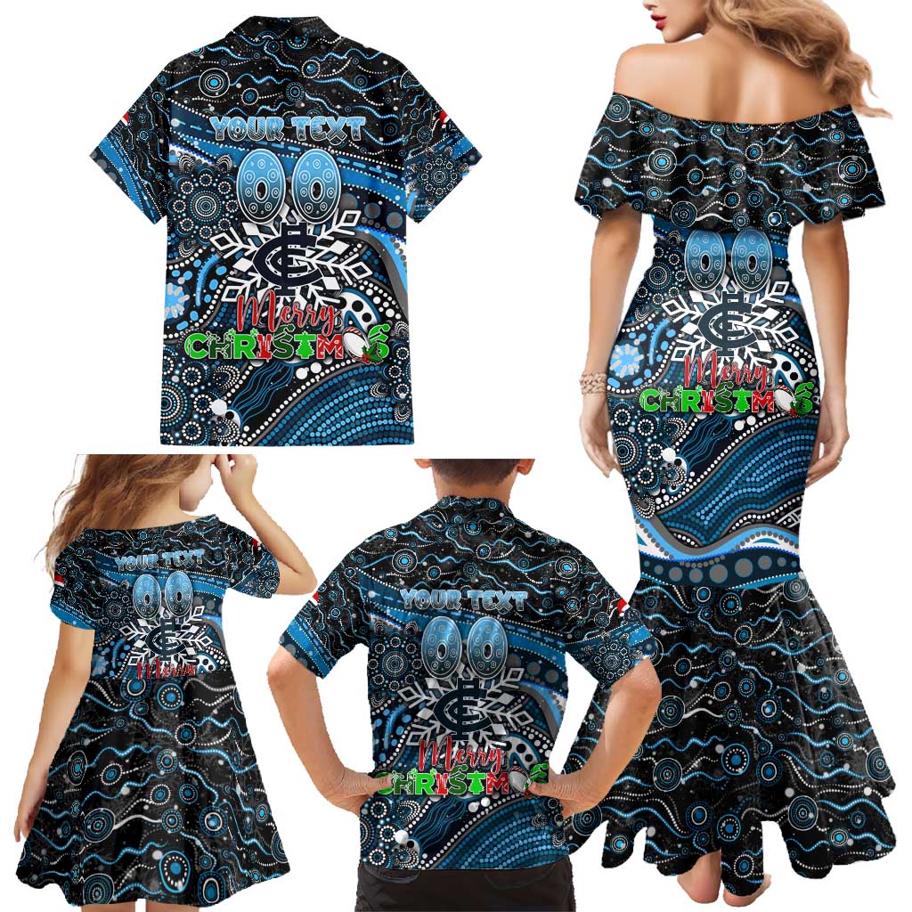 Merry Christmas AFL Carlton Blues Family Matching Mermaid Dress and Hawaiian Shirt Aboriginal Santa Football Mascot
