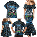 Merry Christmas AFL Carlton Blues Family Matching Mermaid Dress and Hawaiian Shirt Aboriginal Santa Football Mascot