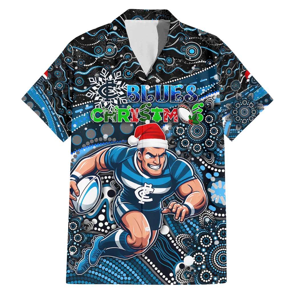 Merry Christmas AFL Carlton Blues Family Matching Mermaid Dress and Hawaiian Shirt Aboriginal Santa Football Mascot