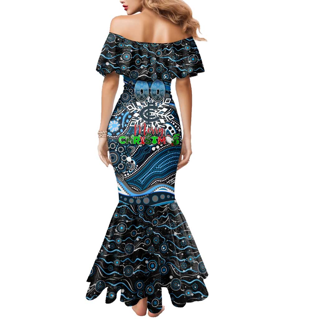 Merry Christmas AFL Carlton Blues Family Matching Mermaid Dress and Hawaiian Shirt Aboriginal Santa Football Mascot