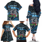 Merry Christmas AFL Carlton Blues Family Matching Off The Shoulder Long Sleeve Dress and Hawaiian Shirt Aboriginal Santa Football Mascot