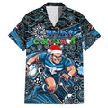 Merry Christmas AFL Carlton Blues Family Matching Off The Shoulder Long Sleeve Dress and Hawaiian Shirt Aboriginal Santa Football Mascot