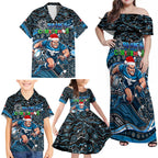 Merry Christmas AFL Carlton Blues Family Matching Off Shoulder Maxi Dress and Hawaiian Shirt Aboriginal Santa Football Mascot