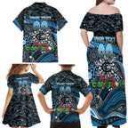 Merry Christmas AFL Carlton Blues Family Matching Off Shoulder Maxi Dress and Hawaiian Shirt Aboriginal Santa Football Mascot