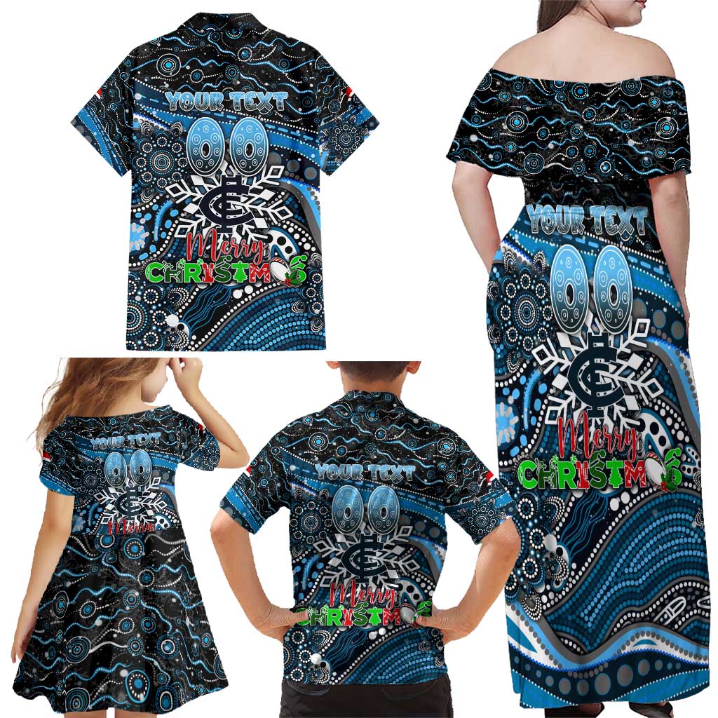 Merry Christmas AFL Carlton Blues Family Matching Off Shoulder Maxi Dress and Hawaiian Shirt Aboriginal Santa Football Mascot