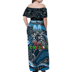 Merry Christmas AFL Carlton Blues Family Matching Off Shoulder Maxi Dress and Hawaiian Shirt Aboriginal Santa Football Mascot