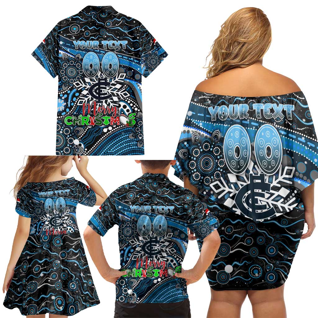 Merry Christmas AFL Carlton Blues Family Matching Off Shoulder Short Dress and Hawaiian Shirt Aboriginal Santa Football Mascot