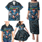 Merry Christmas AFL Carlton Blues Family Matching Puletasi and Hawaiian Shirt Aboriginal Santa Football Mascot