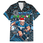 Merry Christmas AFL Carlton Blues Family Matching Puletasi and Hawaiian Shirt Aboriginal Santa Football Mascot