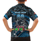 Merry Christmas AFL Carlton Blues Family Matching Short Sleeve Bodycon Dress and Hawaiian Shirt Aboriginal Santa Football Mascot