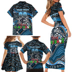 Merry Christmas AFL Carlton Blues Family Matching Short Sleeve Bodycon Dress and Hawaiian Shirt Aboriginal Santa Football Mascot