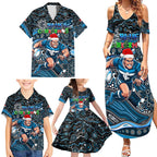 Merry Christmas AFL Carlton Blues Family Matching Summer Maxi Dress and Hawaiian Shirt Aboriginal Santa Football Mascot