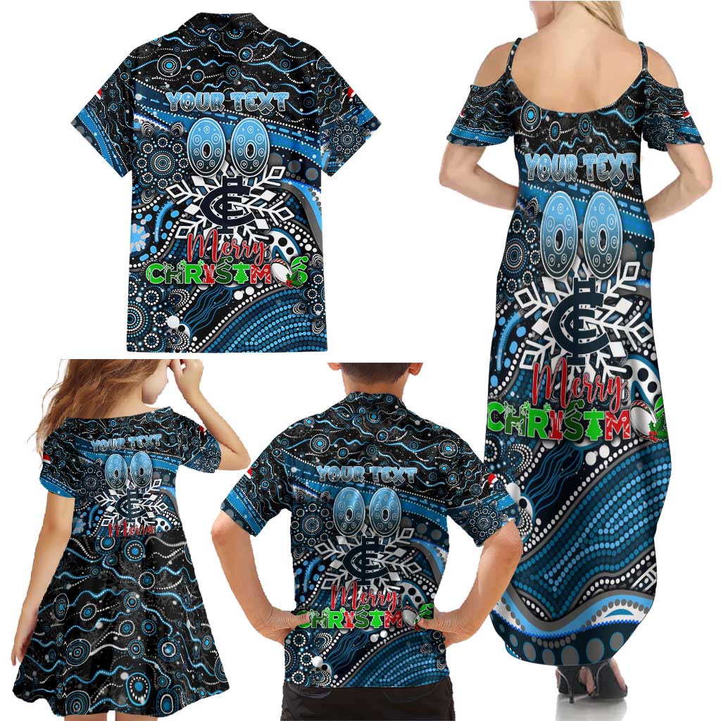 Merry Christmas AFL Carlton Blues Family Matching Summer Maxi Dress and Hawaiian Shirt Aboriginal Santa Football Mascot