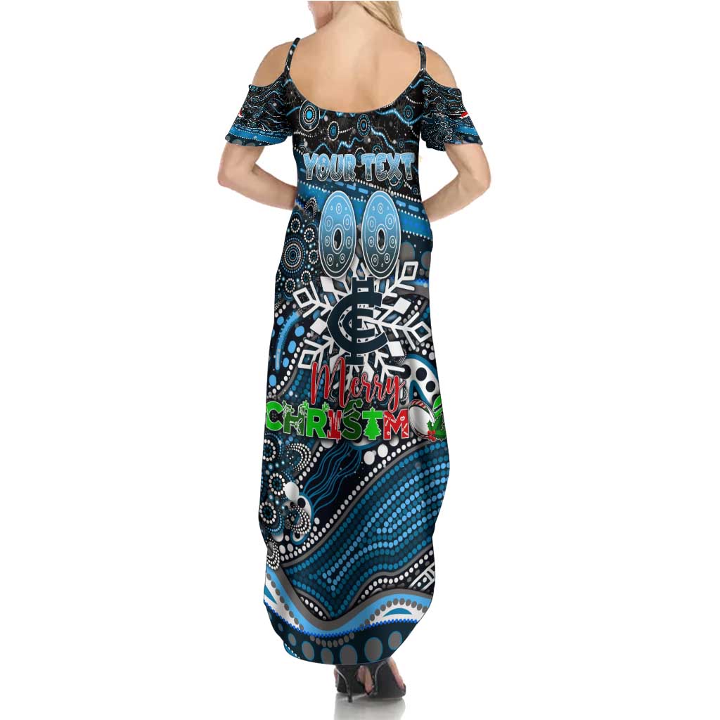 Merry Christmas AFL Carlton Blues Family Matching Summer Maxi Dress and Hawaiian Shirt Aboriginal Santa Football Mascot