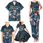 Merry Christmas AFL Carlton Blues Family Matching Tank Maxi Dress and Hawaiian Shirt Aboriginal Santa Football Mascot