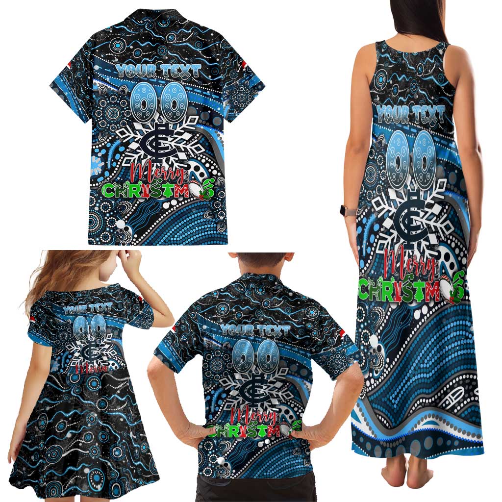 Merry Christmas AFL Carlton Blues Family Matching Tank Maxi Dress and Hawaiian Shirt Aboriginal Santa Football Mascot