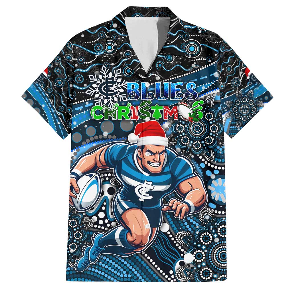 Merry Christmas AFL Carlton Blues Family Matching Tank Maxi Dress and Hawaiian Shirt Aboriginal Santa Football Mascot