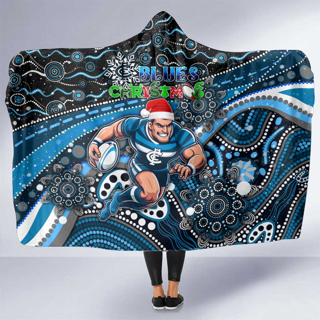 Merry Christmas AFL Carlton Blues Hooded Blanket Aboriginal Santa Football Mascot