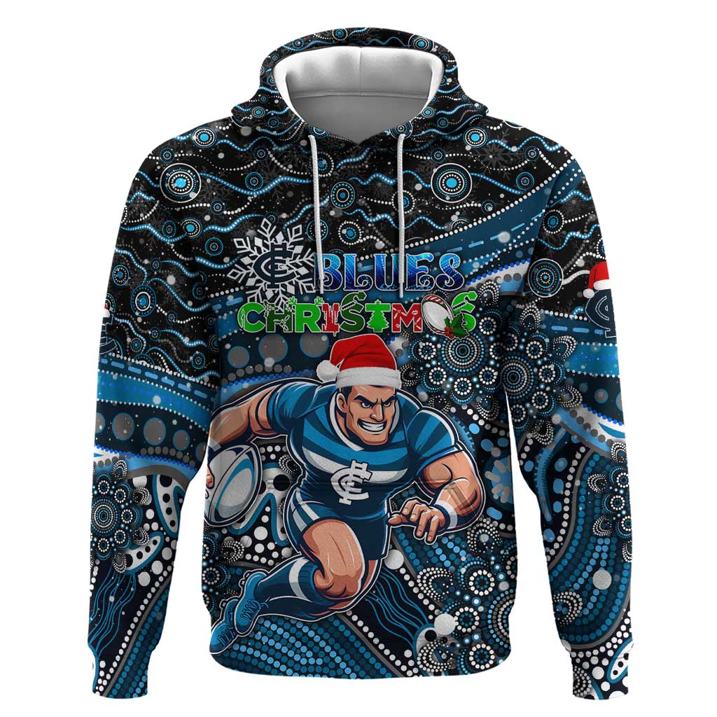 Merry Christmas AFL Carlton Blues Hoodie Aboriginal Santa Football Mascot