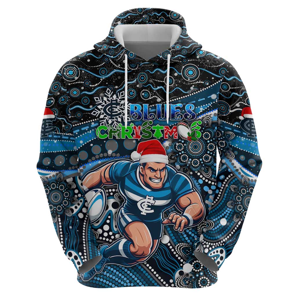Merry Christmas AFL Carlton Blues Hoodie Aboriginal Santa Football Mascot