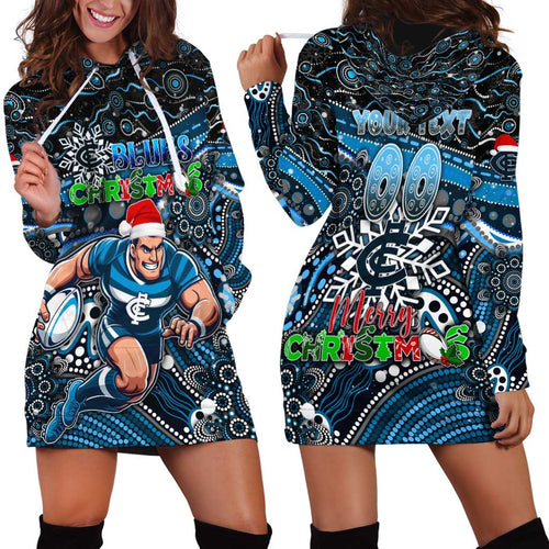 Merry Christmas AFL Carlton Blues Hoodie Dress Aboriginal Santa Football Mascot