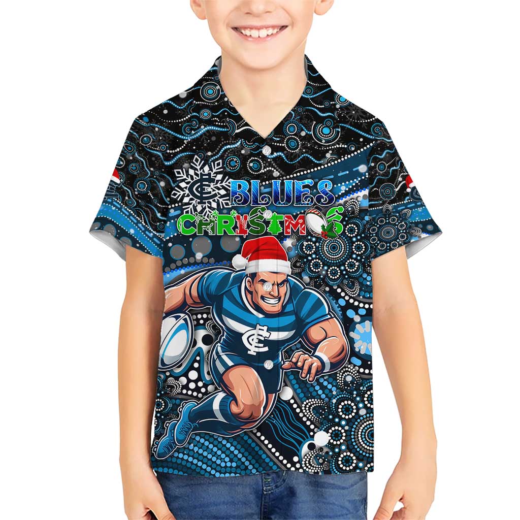 Merry Christmas AFL Carlton Blues Kid Hawaiian Shirt Aboriginal Santa Football Mascot