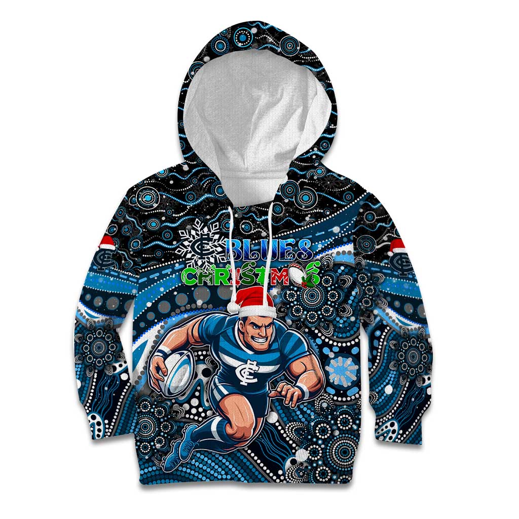 Merry Christmas AFL Carlton Blues Kid Hoodie Aboriginal Santa Football Mascot