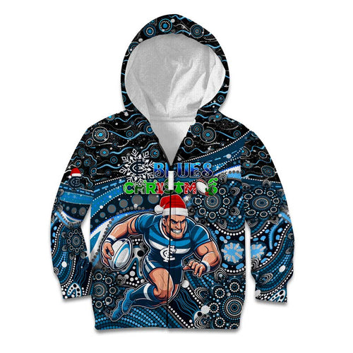 Merry Christmas AFL Carlton Blues Kid Hoodie Aboriginal Santa Football Mascot