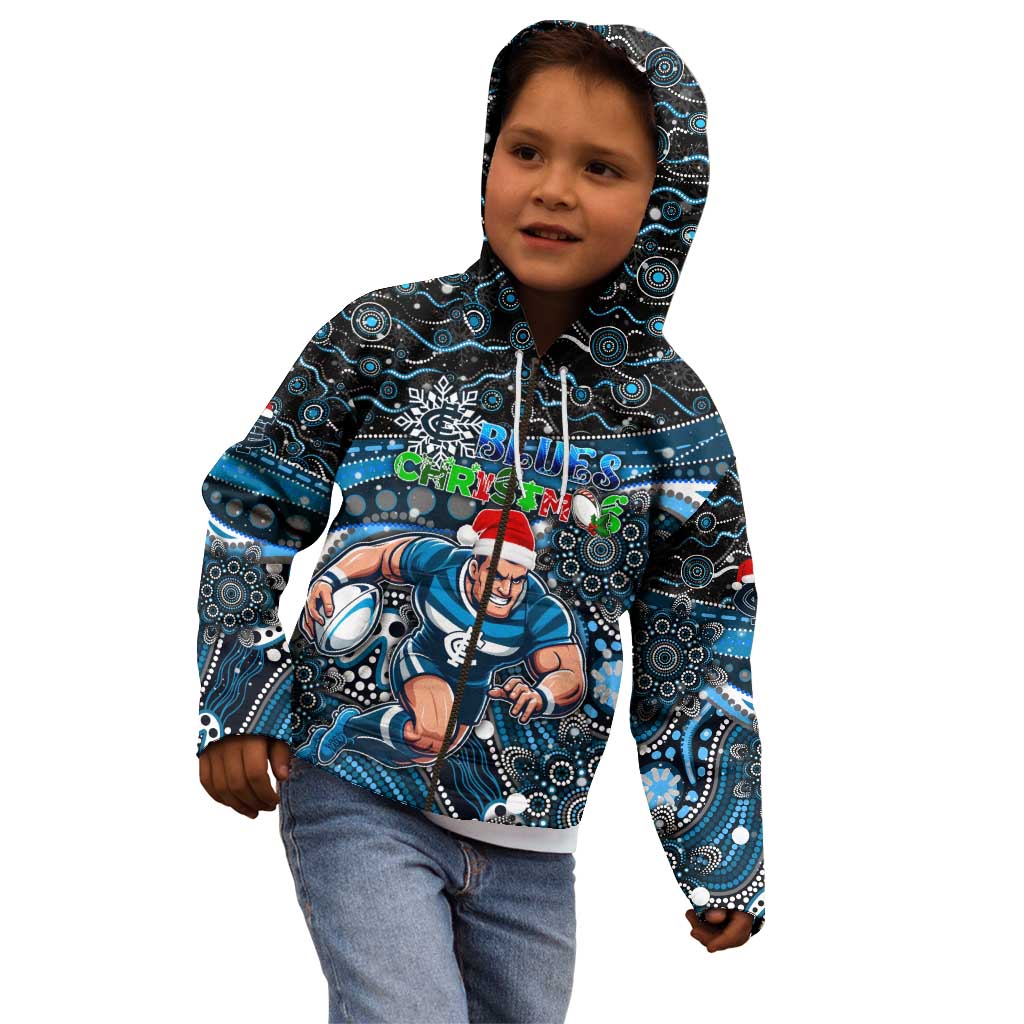 Merry Christmas AFL Carlton Blues Kid Hoodie Aboriginal Santa Football Mascot