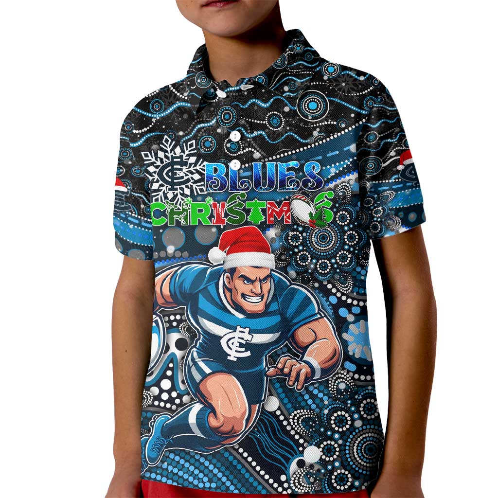 Merry Christmas AFL Carlton Blues Kid Polo Shirt Aboriginal Santa Football Mascot