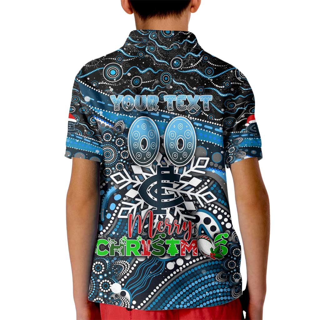 Merry Christmas AFL Carlton Blues Kid Polo Shirt Aboriginal Santa Football Mascot