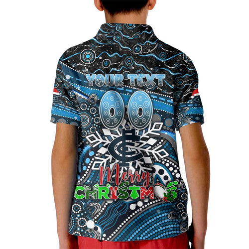 Merry Christmas AFL Carlton Blues Kid Polo Shirt Aboriginal Santa Football Mascot