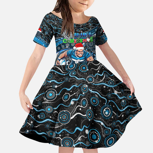 Merry Christmas AFL Carlton Blues Kid Short Sleeve Dress Aboriginal Santa Football Mascot