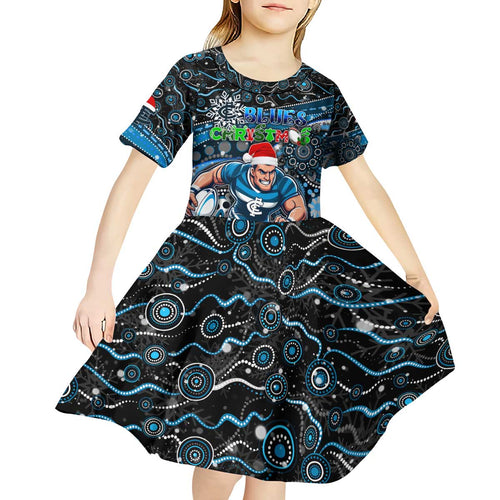 Merry Christmas AFL Carlton Blues Kid Short Sleeve Dress Aboriginal Santa Football Mascot