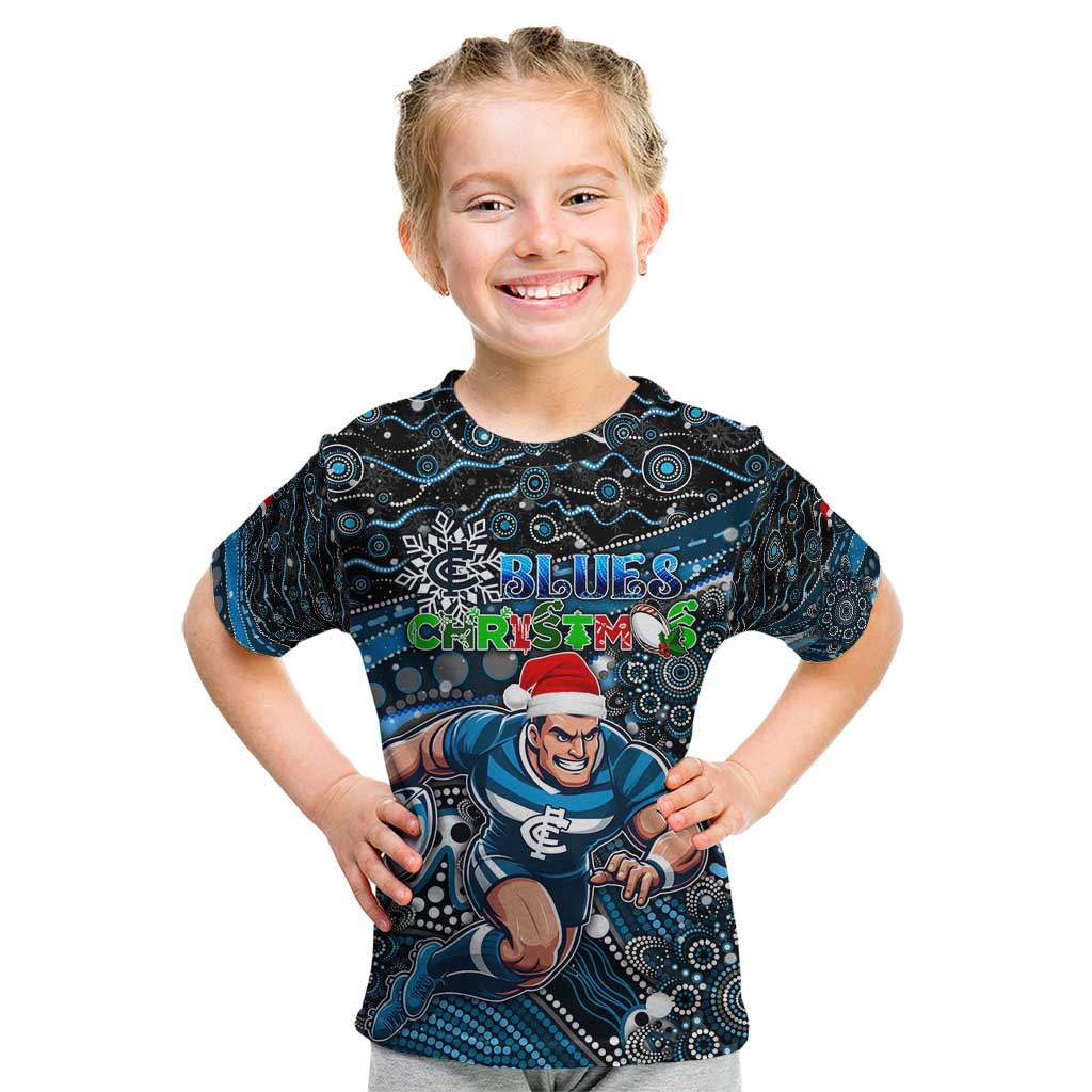 Merry Christmas AFL Carlton Blues Kid T Shirt Aboriginal Santa Football Mascot