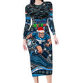 Merry Christmas AFL Carlton Blues Long Sleeve Bodycon Dress Aboriginal Santa Football Mascot