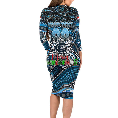 Merry Christmas AFL Carlton Blues Long Sleeve Bodycon Dress Aboriginal Santa Football Mascot