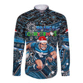 Merry Christmas AFL Carlton Blues Long Sleeve Button Shirt Aboriginal Santa Football Mascot