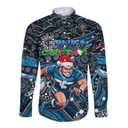 Merry Christmas AFL Carlton Blues Long Sleeve Button Shirt Aboriginal Santa Football Mascot